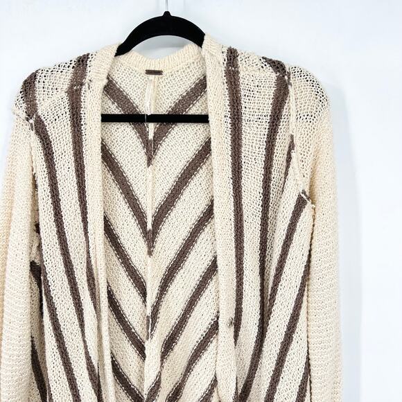 Free People Cream and Brown Striped Cardigan Sweater Women's Size Medium - Picture 7 of 10